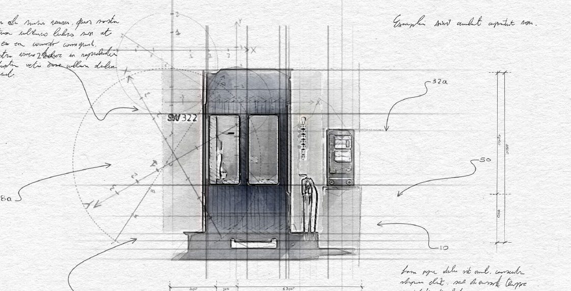 Sketch-Optik Bild einer SW-Maschine
